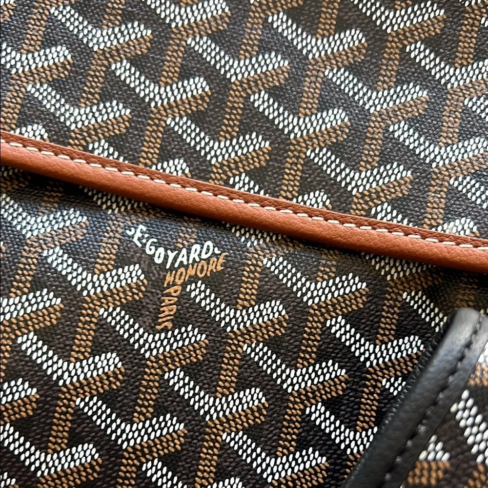 Goyard Patterned Canvas Briefcase with Black and Brown Trim